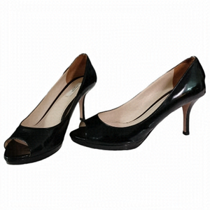 PRADA Black Vernice Patent Leather Peep Toe Heels Stilletos w Platforms …